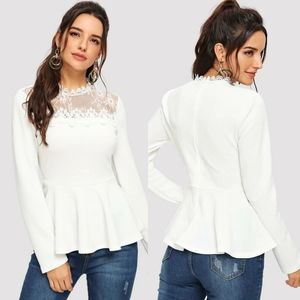 SHEIN Lace Peplum Top White Size S